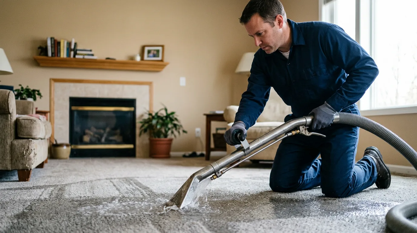 Water damage restoration technician working near Bellingham, MA